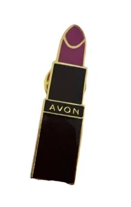 AVON Pink And Black Lipstick Brooch Pin Goldtone New - Picture 1 of 3