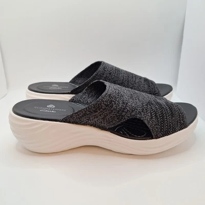 Clarks Mujer’s 8M Cloudsteppers Sandalias Deslizantes Zapatos Negro Gris Elástico  Foto 1 de 4