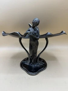 Art Nouveau Style Bronze Figurine Card Tray initialled FMW - Picture 1 of 16