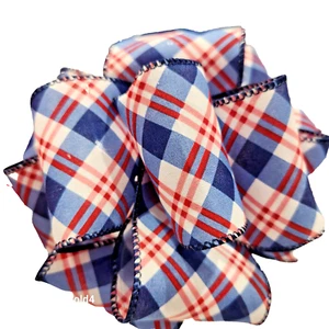 Luxus Drahtkantenband 2,5"/6,3cm Kreuz weiß blau rot, Meterware - Bild 1 von 12