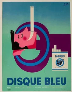 SCHEIBE BLAUE ZIGARETTEN VON FAVRE UM 1950 AUF INNEN ORIGINAL FRANZÖSISCHES POSTER - Bild 1 von 1