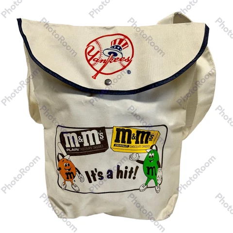 Vintage MLB New York Yankees M&M Candy Bag Backpack White Canvas Cover