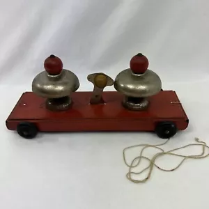 Giocattolo Vintage Acciaio Pressato Pull - Doppia Campana Senza Corda Marx Latta Rossa - Foto 1 di 9