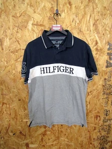 Tommy Hilfiger Spell Out Colorblock Polo Shirt Blue White Gray XL #3830 - Picture 1 of 10