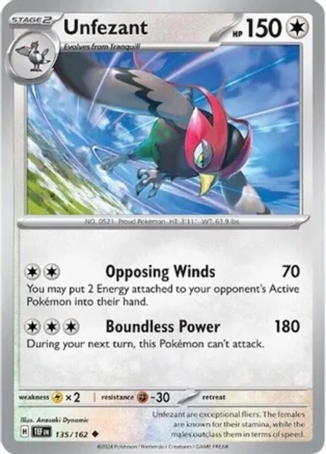 x4 Unfezant - 135/162 - Uncommon - Reverse Holo Pokemon SV05 Temporal Forces M/N - Image 1 of 1