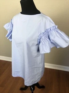 SALVATORE FERRAGAMO ITALY $1090 IT38 US S/M Flutter Sleeve Blouse Top Blue FLAWS - Picture 1 of 9