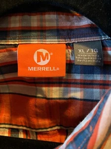 Merrell Herren Karohemd Orange Hellbraun Blau Knopfleiste Langarm Größe XL Baumwolle - Bild 1 von 8