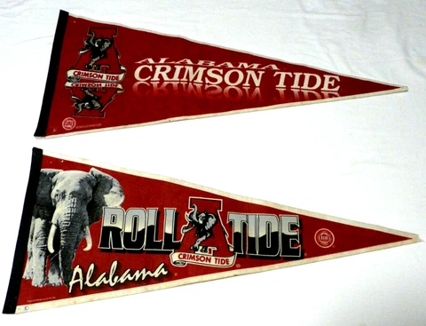 2 Vintage Alabama Crimson Tide University Pennants 12x29 Football Roll Tide Cover