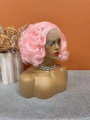 Pink Short Wave 13x3 Lace Front Wigs Synthetic Wigs Glueless Cospaly - Image 1 of 4