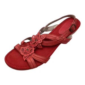 FootGlove Red Leather Wedge Heel Strappy Wider Fit Slingback Sandals Size 7 Used - Picture 1 of 11