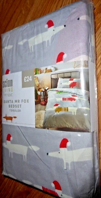 scion LIVING MR FOX DUVET COVER SET size TODDLER JUNIOR COT BED SANTA CHRISTMAS - Image 1 of 4
