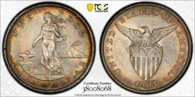 US PHILIPPINES 1903-P ONE PESO PCGS AU DETAILS CLEANED RAINBOW TONE - Image 1 of 4