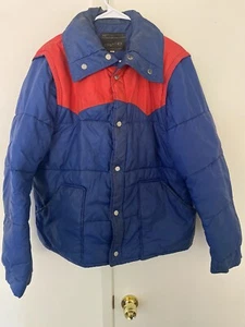 Vintage JCPenney Medium Blue Red Winter Jacket Retro Removable Sleeves WPL11935 - Picture 1 of 5