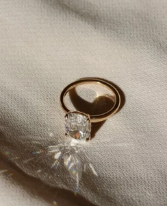 Cushion Cut Moissanite Engagement, Promise 18K Yellow Gold Bridal Wedding Ring - Picture 1 of 9