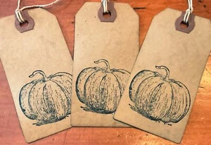 SET of 3 Med. Primitive Halloween Pumpkin Hang Tags - Picture 1 of 1