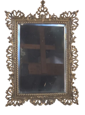 Antiguo Bronce Victoriano Ornado Rococó Biselado Mesa Espejo Marco Caballete Trasero Foto 1 de 4