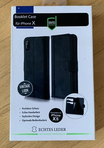 Scutes Deluxe Booklet Case für iPhone „X“ & "XS", schwarz, echt Leder - Bild 1 von 11