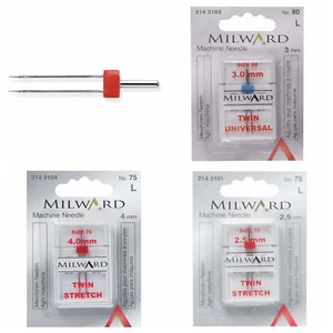 Millward Twin sewing needles: universal 80/12 3 mm & stretch 75/11 2.5 mm/ 4 mm - Picture 1 of 7