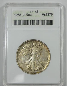 Medio dólar Walking Liberty 1938-D ANACS EF 45 plata 50c 1ª generación soporte - Imagen 1 de 4