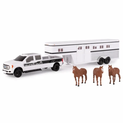 TOMY 1:32 FORD F-350 PICKUP WITH HORSE TRAILER AND HORSES - Image 1 of 3