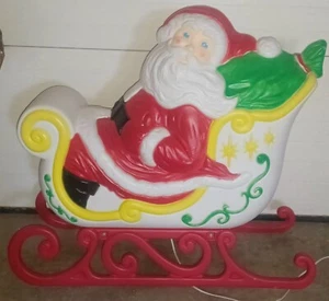 Vintage Grand Venture Santa And Sleigh Lighted Blow Mold Yard Decor - Picture 1 of 18
