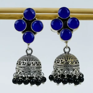 Blue Sapphire Silver Plated Chandeliar Earrings Jewelry 2.5" Birthday Gift - Picture 1 of 1