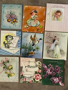 Lote de 9 tarjetas de felicitación vintage Kitsch Pollyanna artesanal sin usar - Imagen 1 de 5