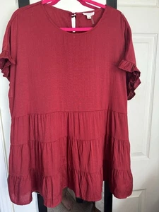 Abito/tunica a strati Chic Soul taglia 2X manica corta boho ruggine casual/dressy - Foto 1 di 9