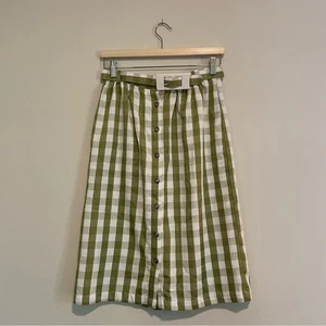 Modcloth Past But Not Least Belted Green and White Gingham Plaid Skirt, Size 4 - Picture 1 of 4