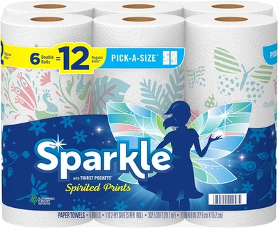 Sparkle Pick-A-Size Paper Towels Spirited Prints 6 Double Rolls = 12 Regular - Image 1 of 4