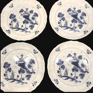 4 Portugal handbemalte Teller blau Abendessen Schloss 4er Set ECHT überbacken 10,75 Zoll - Bild 1 von 6