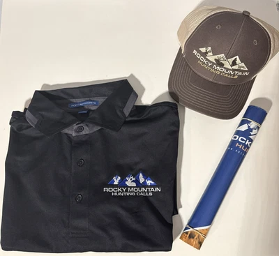 Rocky Mountain Hunting Calls PR Gear - Vinyl Banner, Hat, XL Polo Shirt - Image 1 of 4