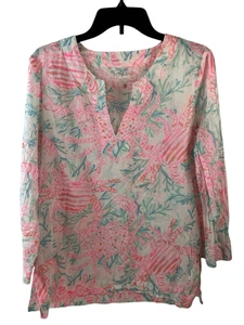 Lilly Pulitzer Amelia Island top pink crab rn#88189 shirt - Picture 1 of 8