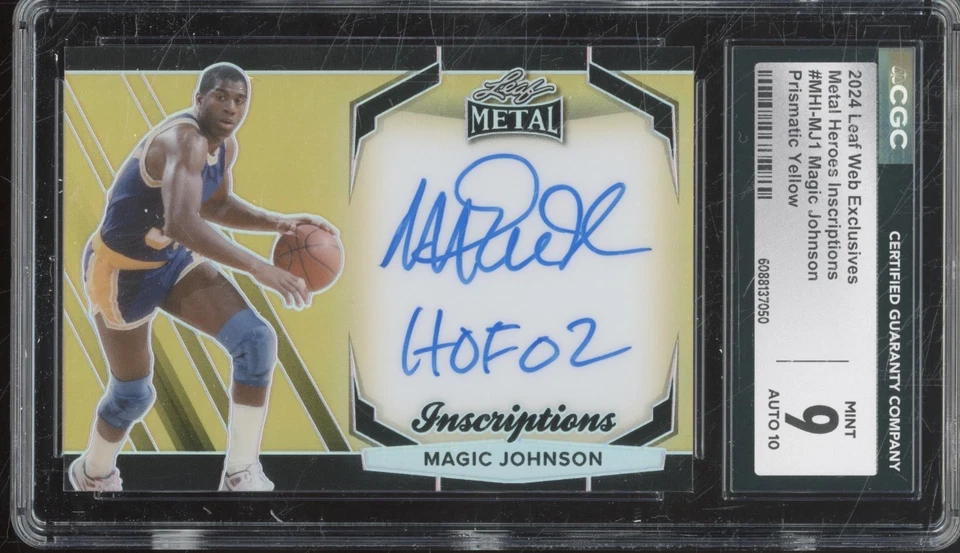 2024 Leaf Metal Heroes Prismatic Yellow Magic Johnson 134/150 Mint CGC 9 10 Auto - Image 1 of 1