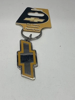 雪佛兰 Bowtie 徽章通用汽车黄色轮廓金属钥匙扣 NOS — 第 1/4 张图片