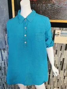 Chico's Hemd Tunika Gr. US 14 Blau Leinen Knopfleiste Rollriegelärmel 0281 - Bild 1 von 5