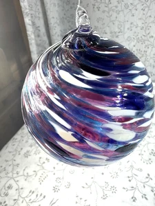 Hand Blown Glass Ball 4" Orb Witches Ball Pink/Purple/Blue/white Swirled - Picture 1 of 5