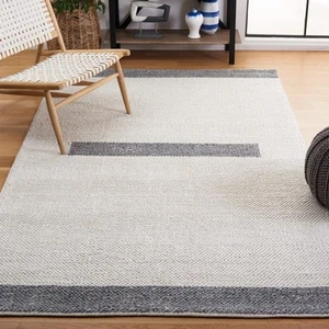 Natura Collection Area Rug - 8' x 10', Ivory & Grey, Handmade Stripe Wool, Id... - Picture 1 of 7