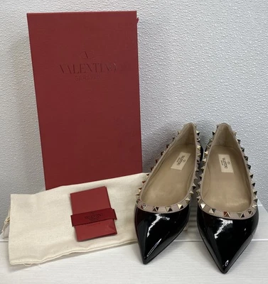 Valentino Garavani charol Rockstud ballet para mujer talla 7,5 cuero negro Poudre Foto 1 de 4