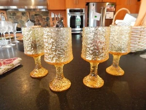 Set of 4 Lenox Crystal Yellow Impromptu Crinkle Glass Water Goblets EX COND - Picture 1 of 4