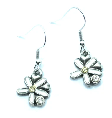 Brighton Daisy Love White Flowers Daisies Hearts Crystal Custom Silver Earrings - Image 1 of 4