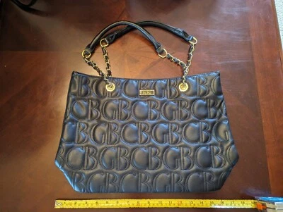 BCBG Black Leather Logo Quilted Tote Travel Bag Purse Handbag Hobo Bag  - Image 1 of 4