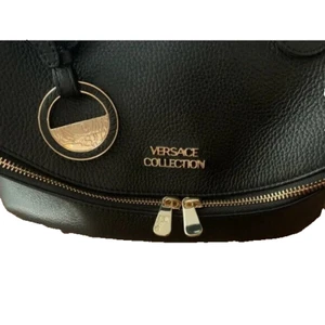 Vintage Versace Collection Pebbled Genuine  Leather Front Zipper Pocket Satchel - Picture 1 of 11