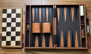 Vintage Backgammon Spiel Set Brettspiel Vinyl Filz Kunststoff Fred Robert’s Co. CA - Bild 1 von 20