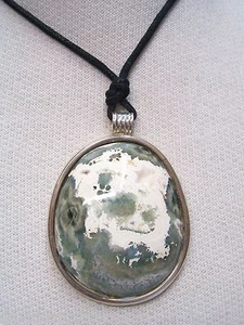 Silber Anhänger 925 Mit Jaspis Ocean (Orbicularis) Natürlich Und Rundhals - Picture 1 of 3