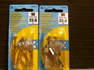 OOK 50454 50 Pound Picture Hooks Brass Plated 3 Pack, 2 PER ORDER, FREE SHIPPING - Picture 1 of 3