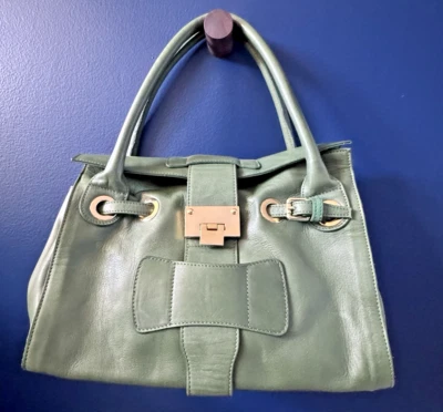 ALBERTA DI CANIO Green Leather Italy Shoulder Bag Purse Gold - Image 1 of 4