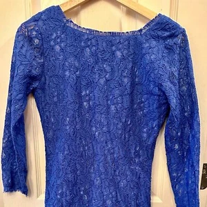 Saks Fifth Avenue Red Label Women's Blue Lace Cocktail Dress Midi Size XS EUC - Picture 1 of 10