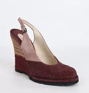 $950 Bottega Veneta Women's Burgundy Luxe Kid Suede Wedge 40/US 10 465183 2200 - Picture 1 of 8