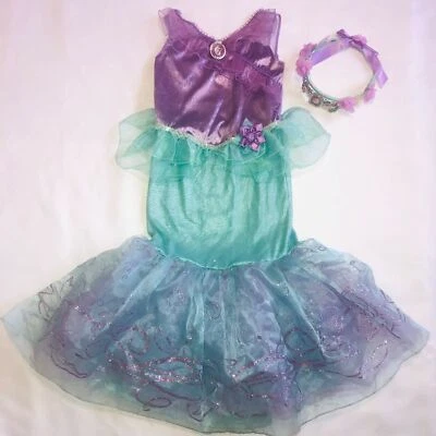 Disney Store ARIEL Princess Little Mermaid Dress & Tiara Costume 7/8 Halloween - Image 1 of 4